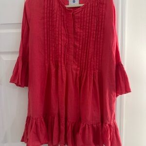 CJ Laing Women’s Pink Red Linen Mini Dress Bell Sleeve Size Small